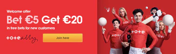 Screenshot of tote bet 5 get 20 sign up offer on tote ireland