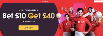 Screenshot of tote uk bet 10 get 40 promotion image