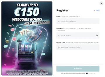 Screenshot of what Novibet Casino registration looks like