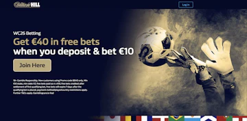 Screenshot of william hill world cup sign up offer bet 10 get 40