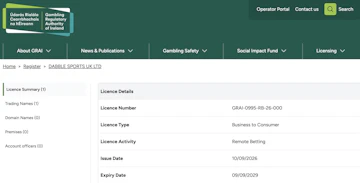 Screenshot showing Dabble on GRAI licence register