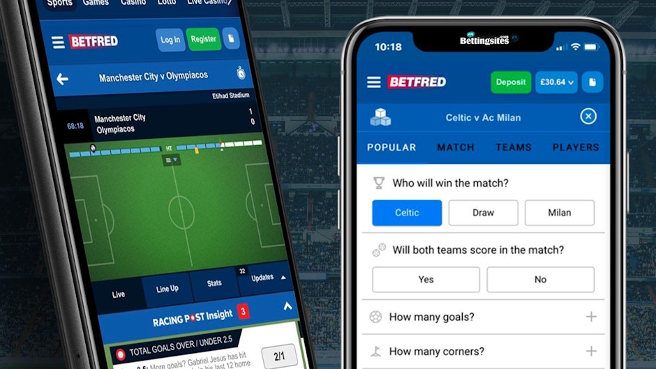 Screenshots of Betfred football betting markets on google pixel