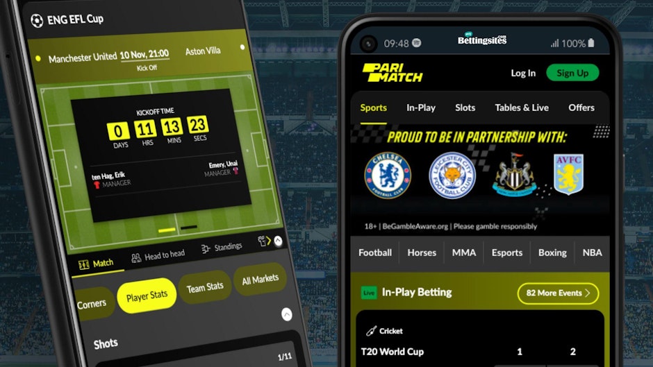 Screenshots of Parimatch football betting markets on google pixel smartphones
