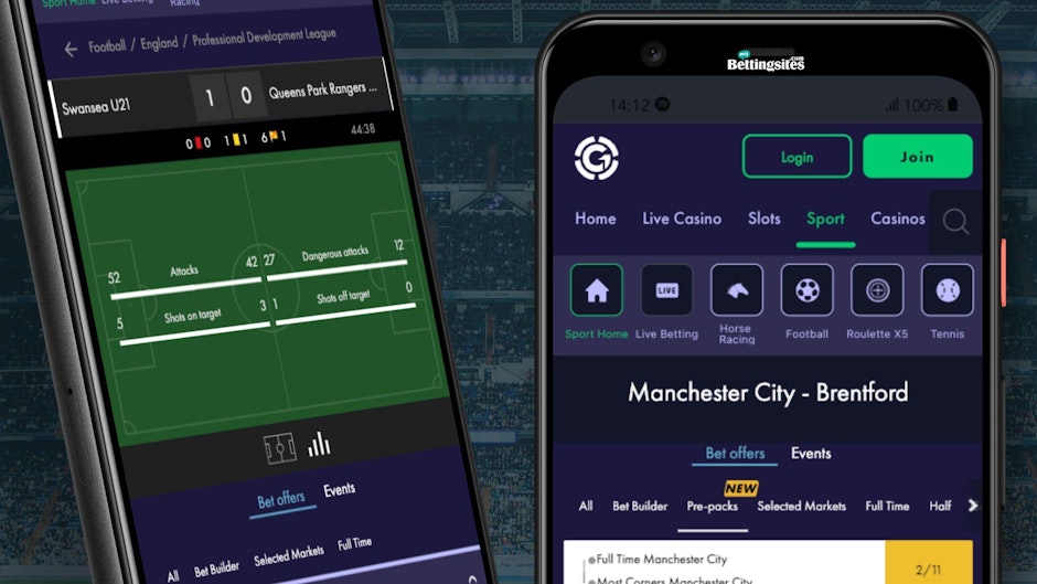 Screenshots of grosvenor casino football betting features on google pixel 4