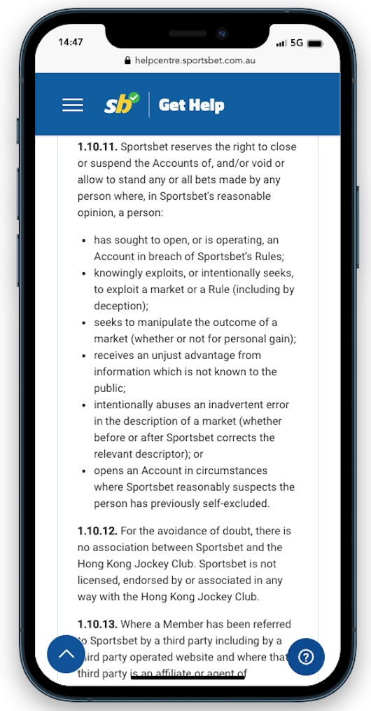 Sportsbet terms and conditions on suspending accounts