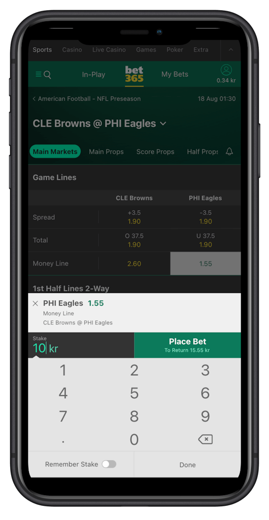Step 5 Set NFL stake Confirm Bet
