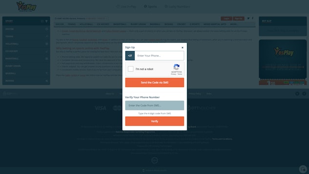 Yes Play website registration form