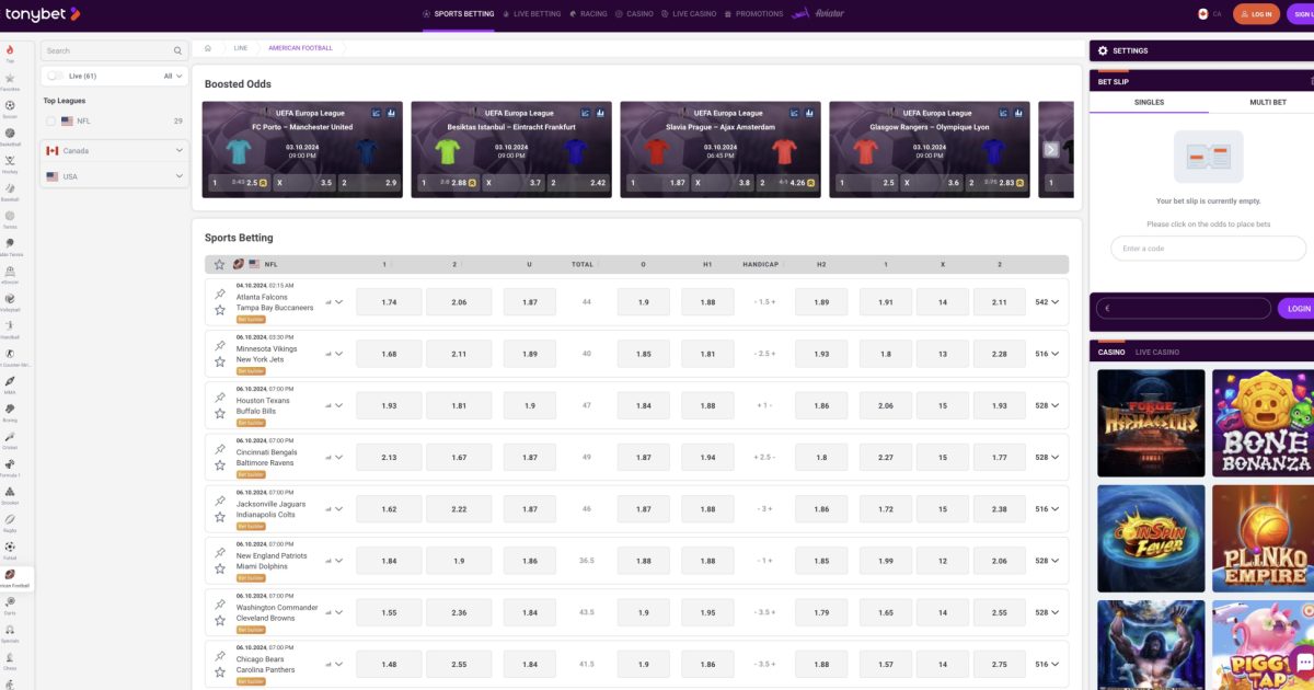 Tonybet Sportsbook Homepage