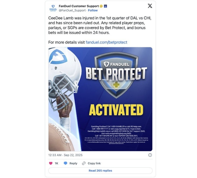 Fanduel bet protect tweet ceedee lamb