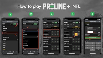 How to play proline NFL instructional guide with annonated arrows on background of men playing American football