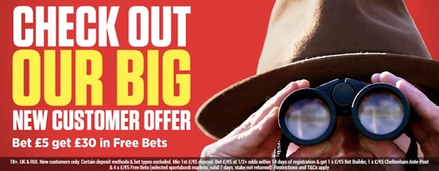 Screenshot of bet 5 get 30 cheltenham banner on ladbrokes com