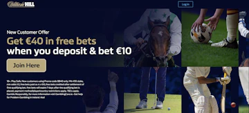 Screenshot of william hill bet 10 get 40 sign up offer ireland