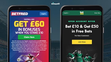 Sign up offers at betfred and bet365 that can be used on rugby betting shown on google pixel smartphones