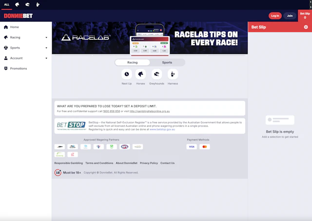 Donnie Bet Australia Homepage Screenshot