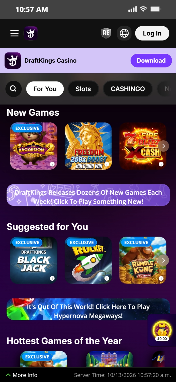 Draftkings homepage