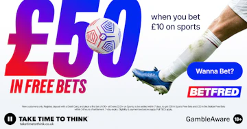Screenshot of Betfred's bet 10 get 50 offer