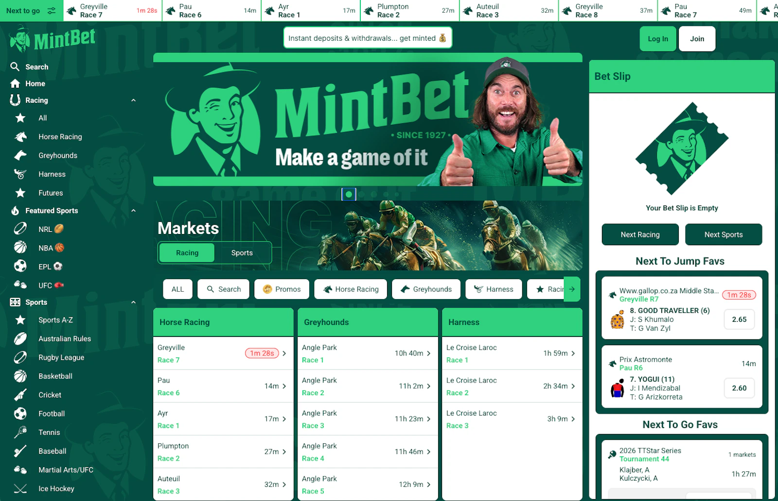Mint Bet Australia Homepage