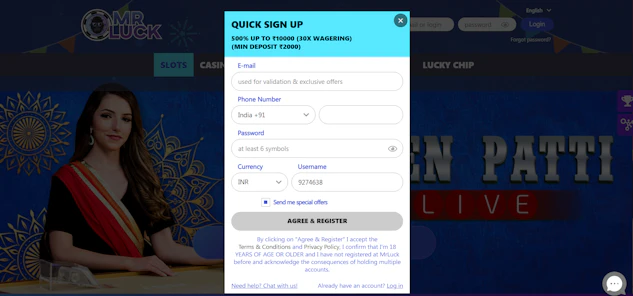 Mr Luck Sign Up