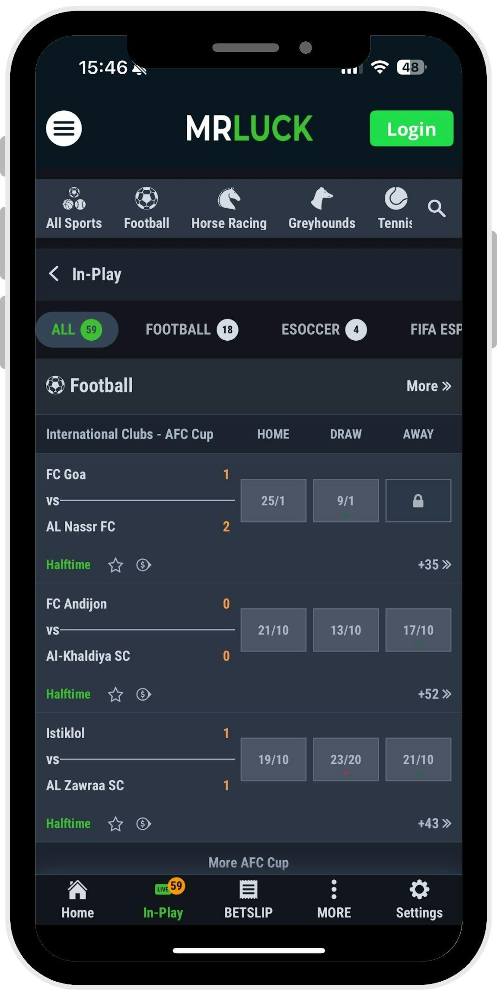 Mr Luck mobile football betting
