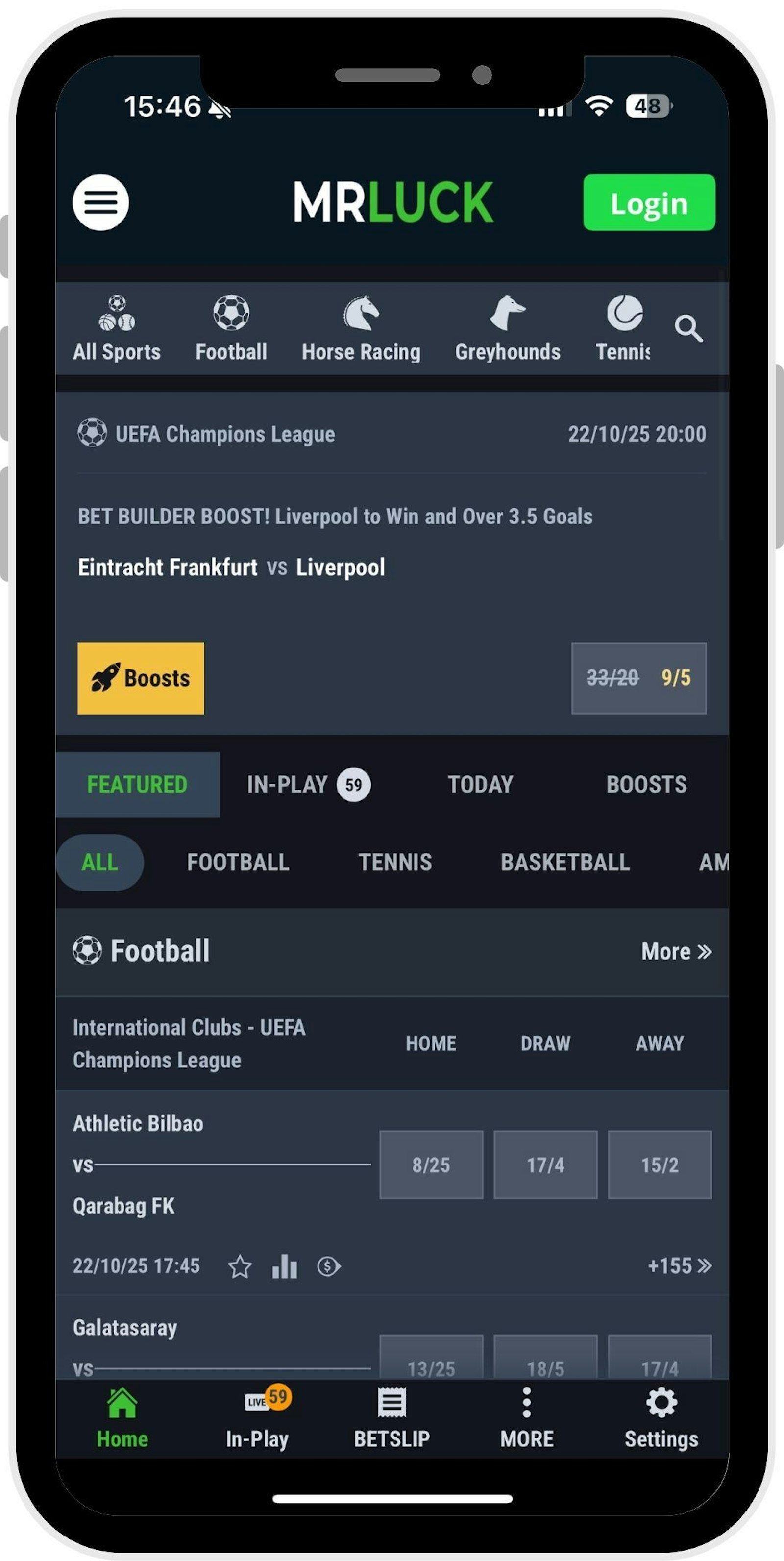 Mr Luck mobile home page