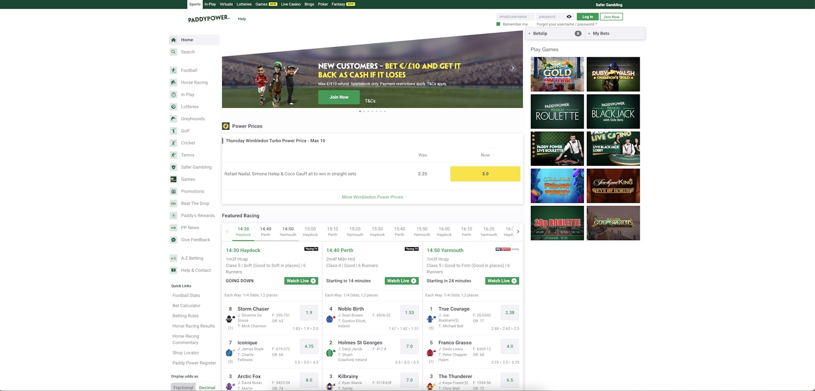 Paddy Power Home page