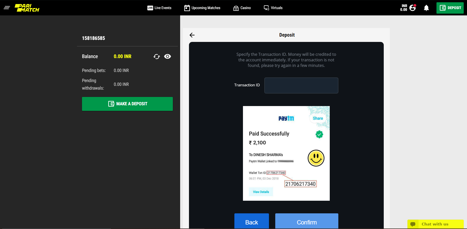 Parimatch Paytm Deposit 3