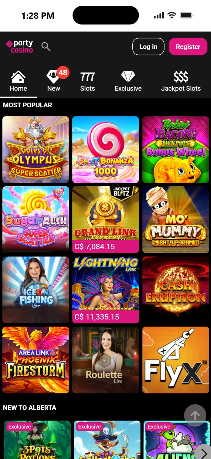 Party Casino homepage