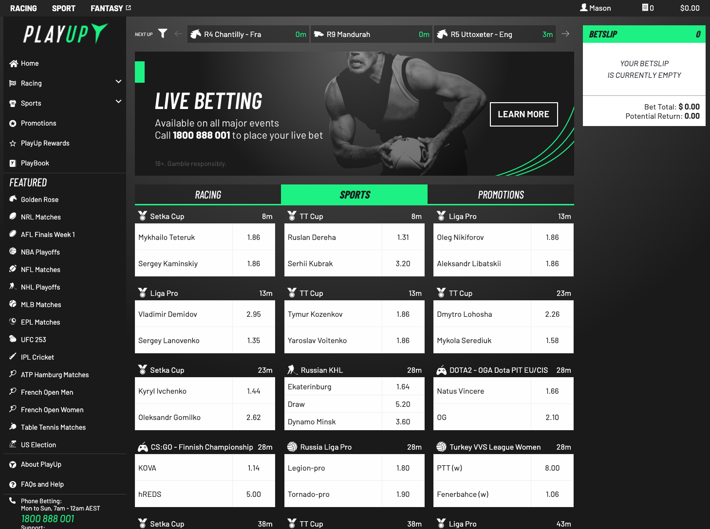online betting site in play