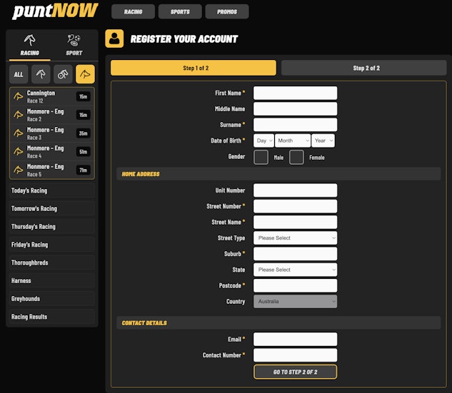 Punt Now Sign Up Process