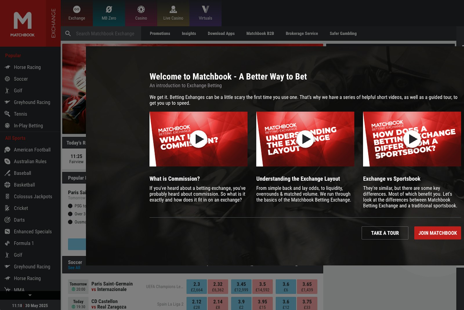 Matchbook homepage screenshot