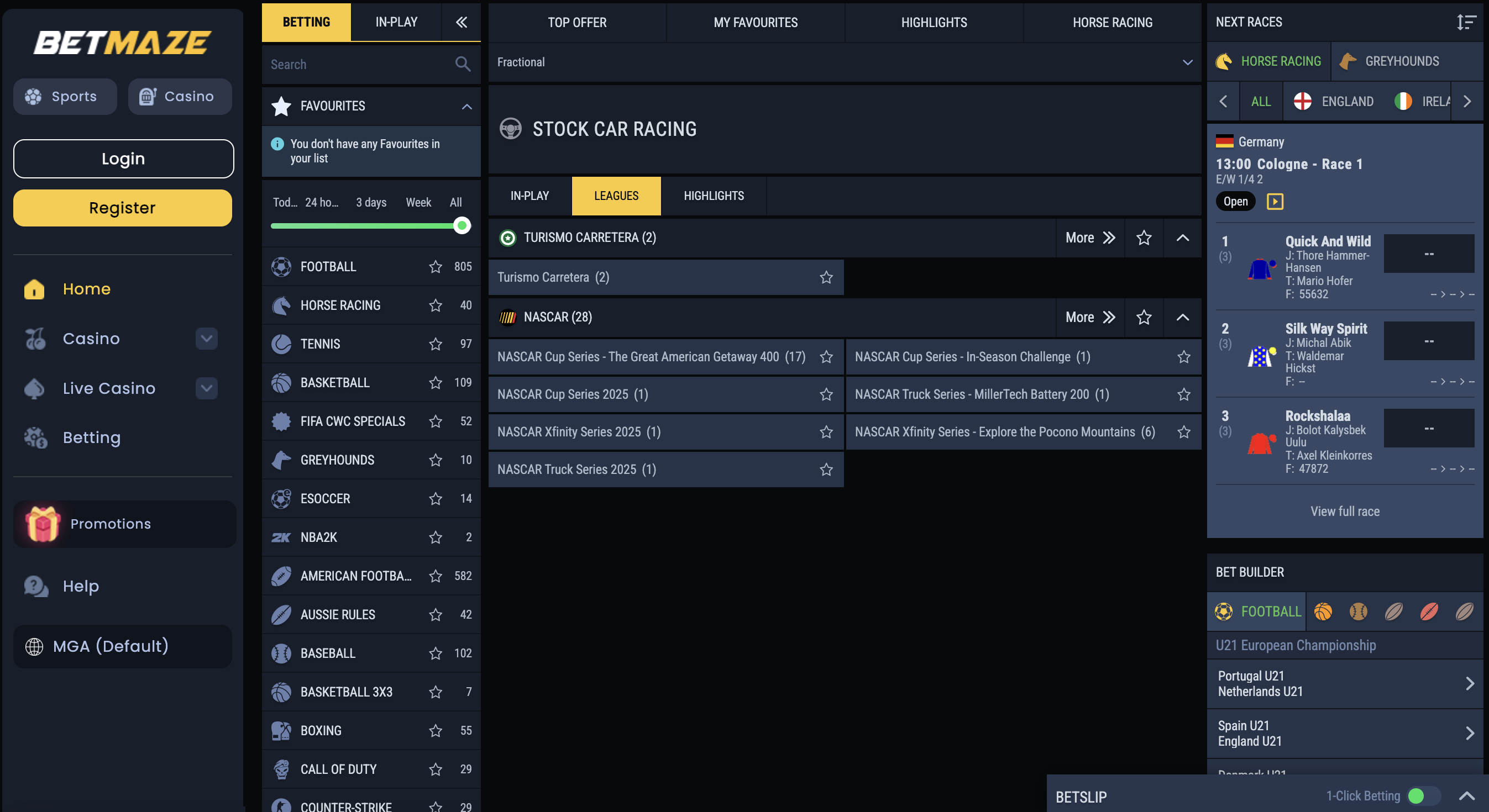 Screenshot of Betmaze niche sports