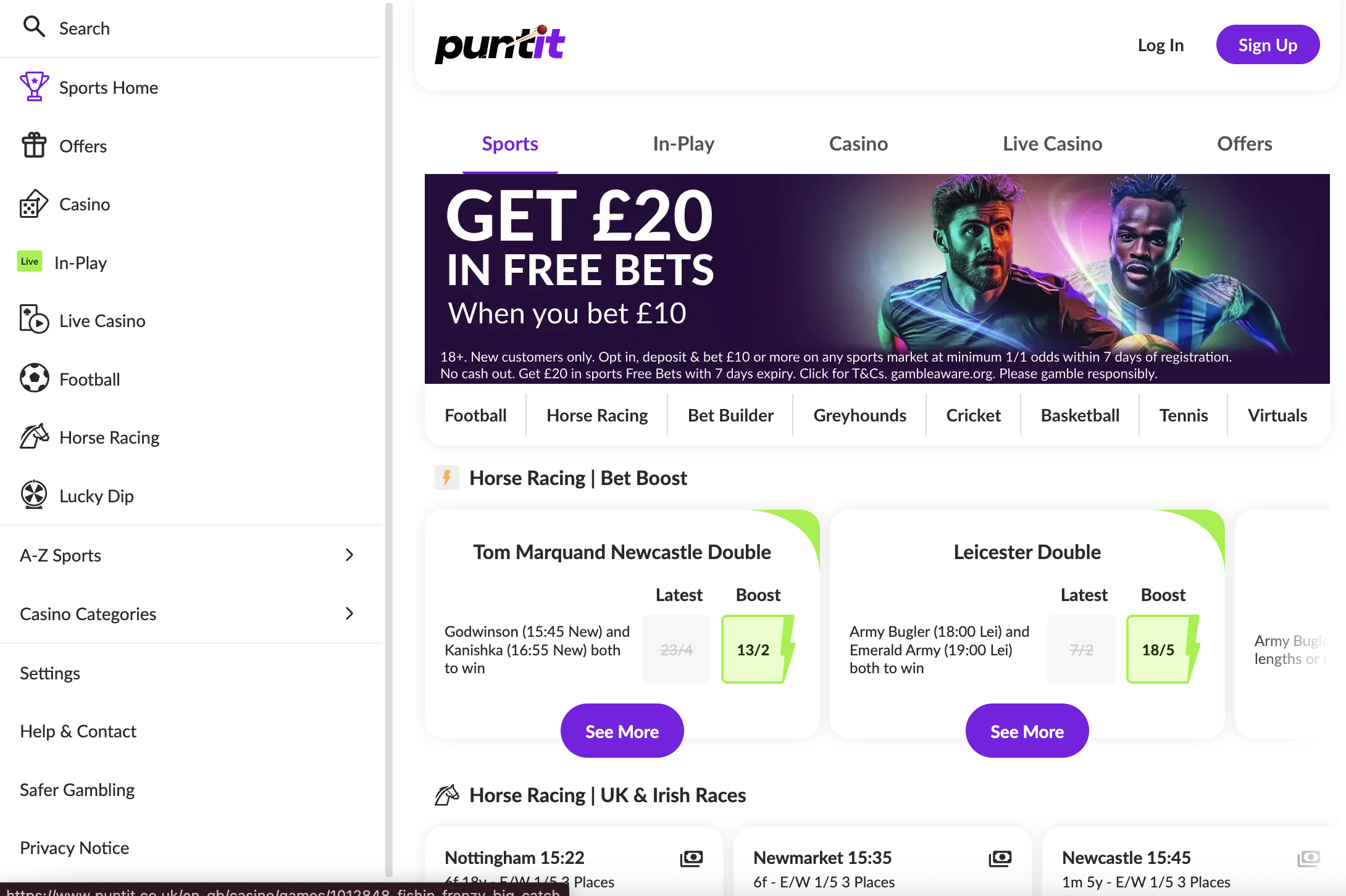 Puntit UK homepage screenshot