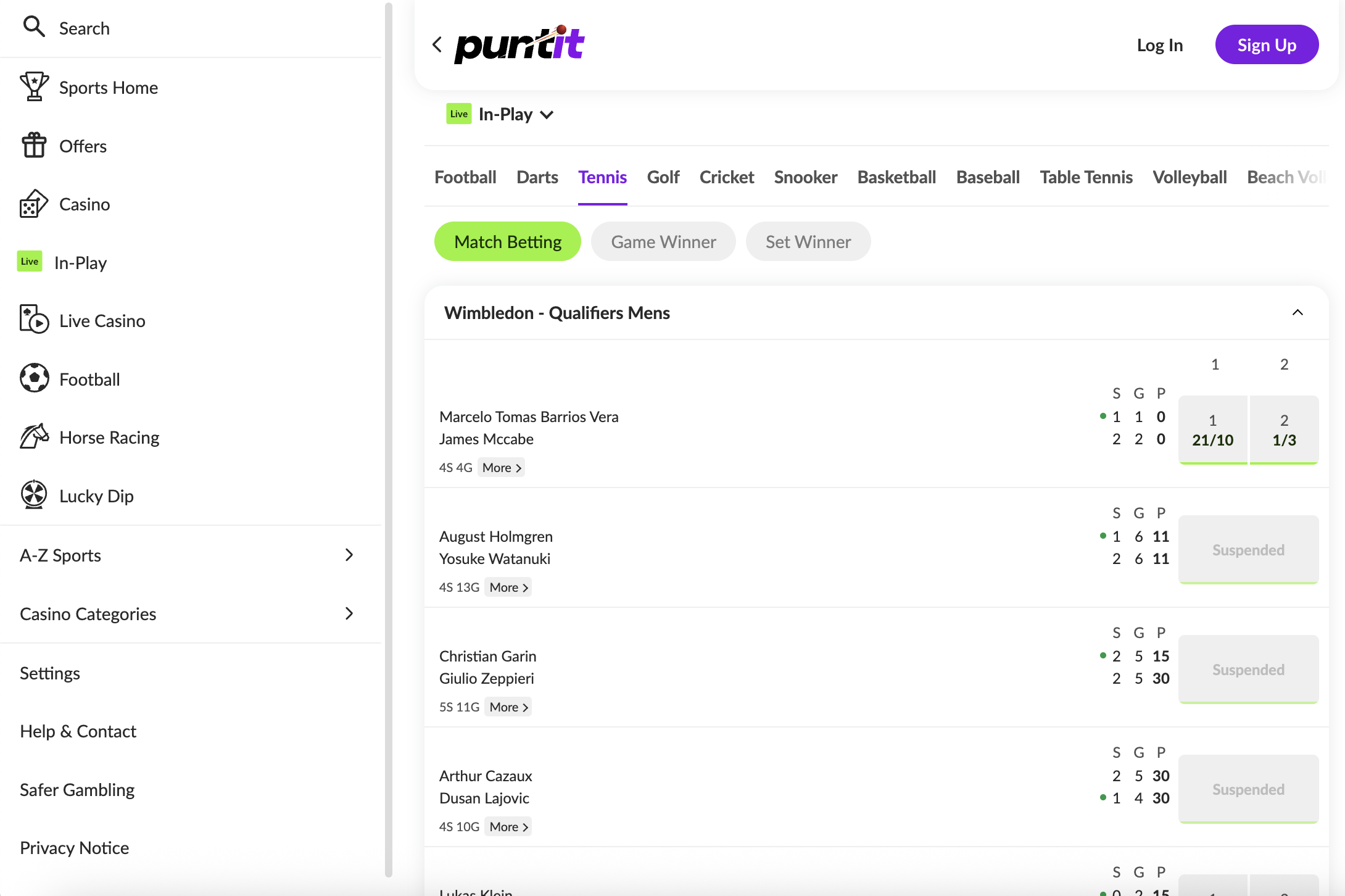 Puntit UK in-play screenshot