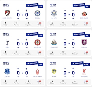 Dec 6 Super 6 fixtures