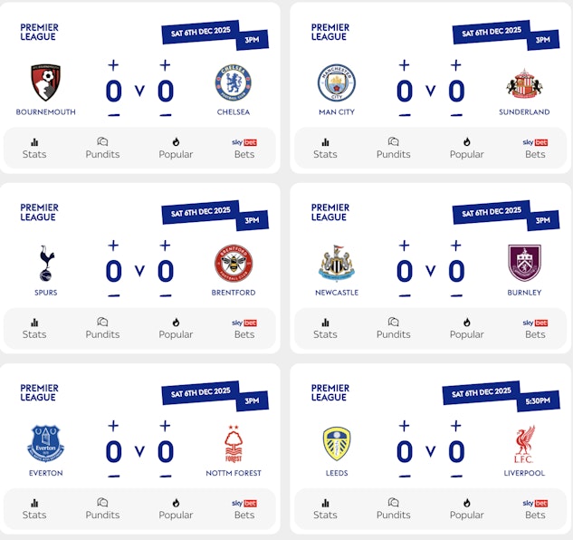 Dec 6 Super 6 fixtures