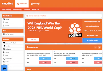 Screenshot of easyBet's prediction platform