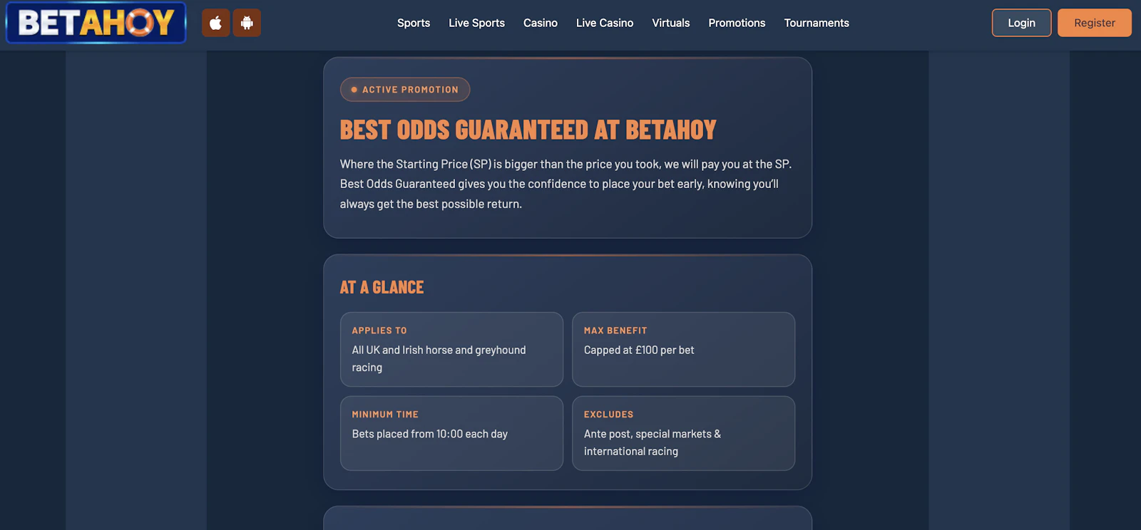 Screenshot of BetAhoy's Best Odds Guaranteed promo