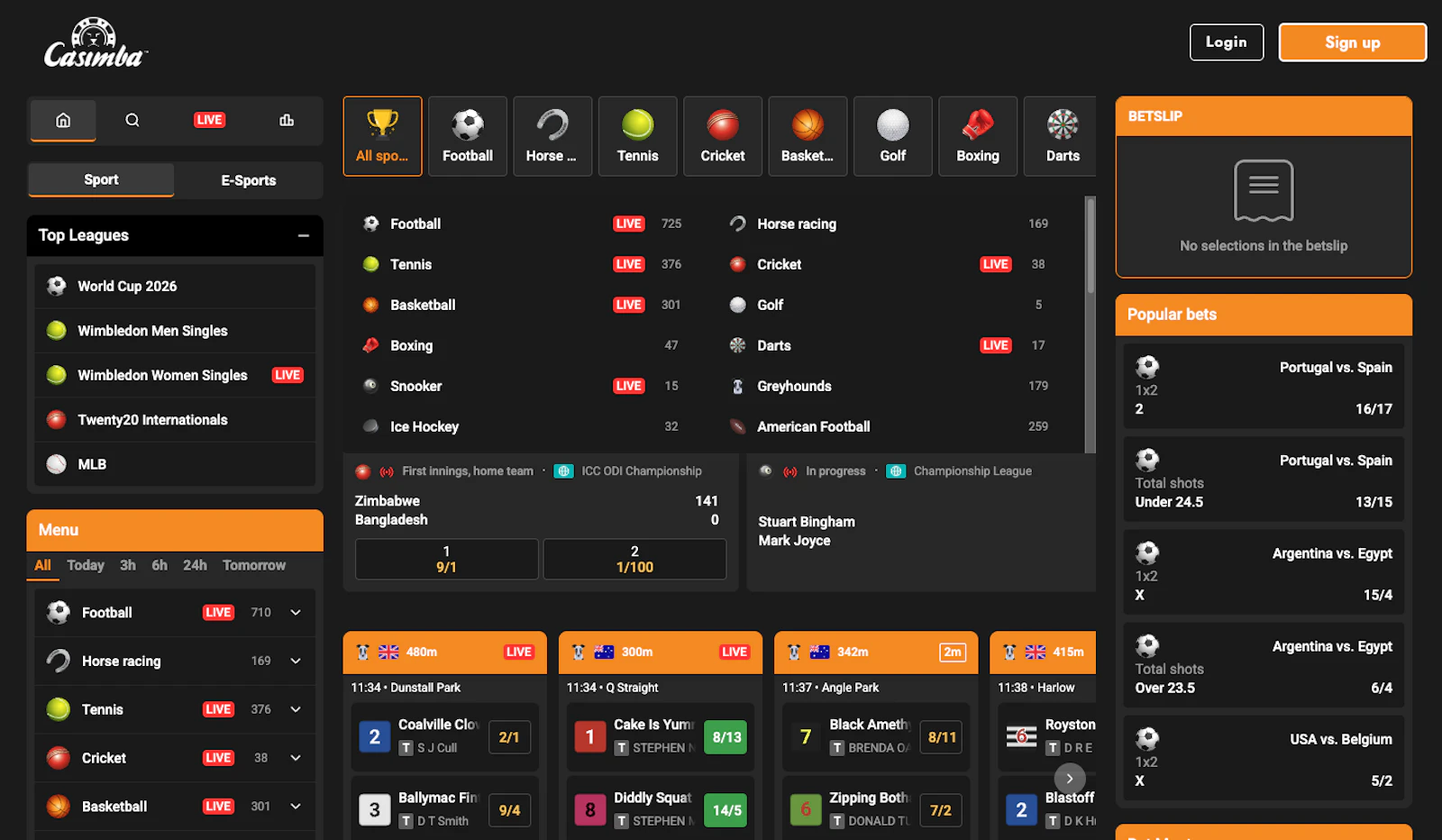 Screenshot of Casimba's homepage