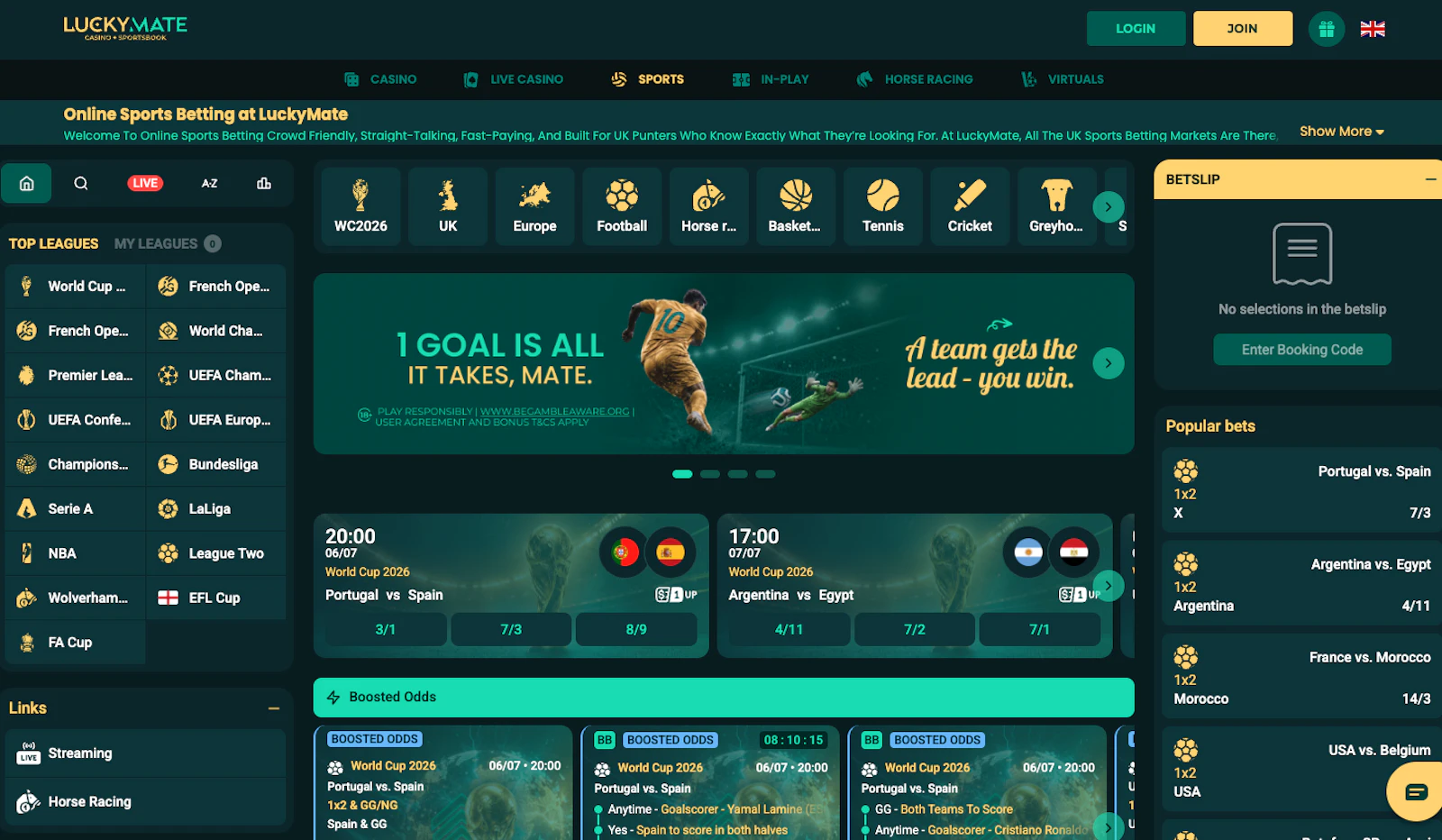 Screenshot of LuckyMate's homepage