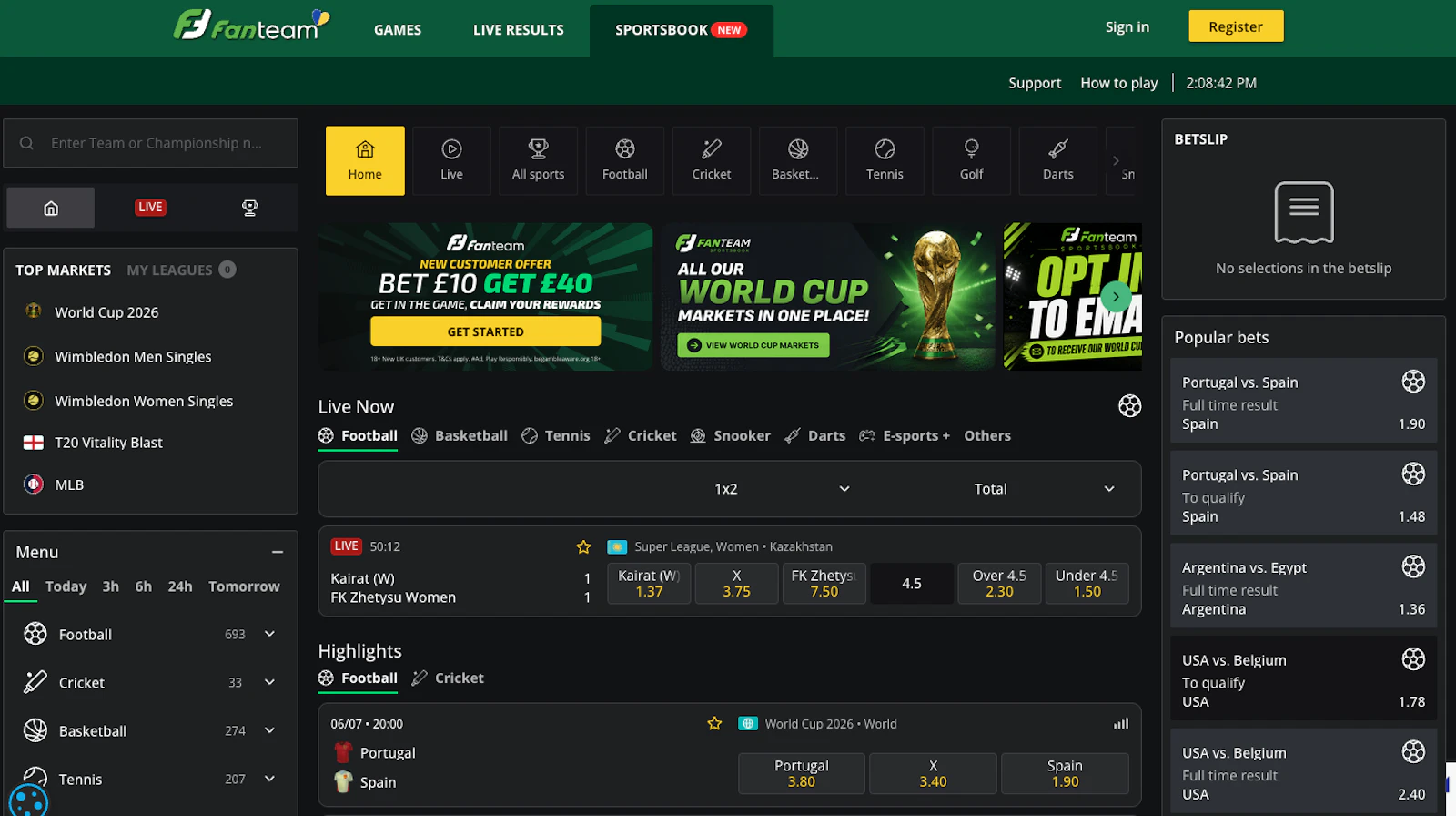 Screenshot of Fanteam's homepage