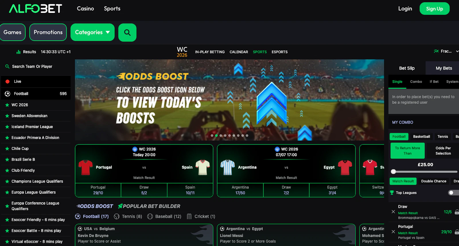 Screenshot of Alfobet's homepage