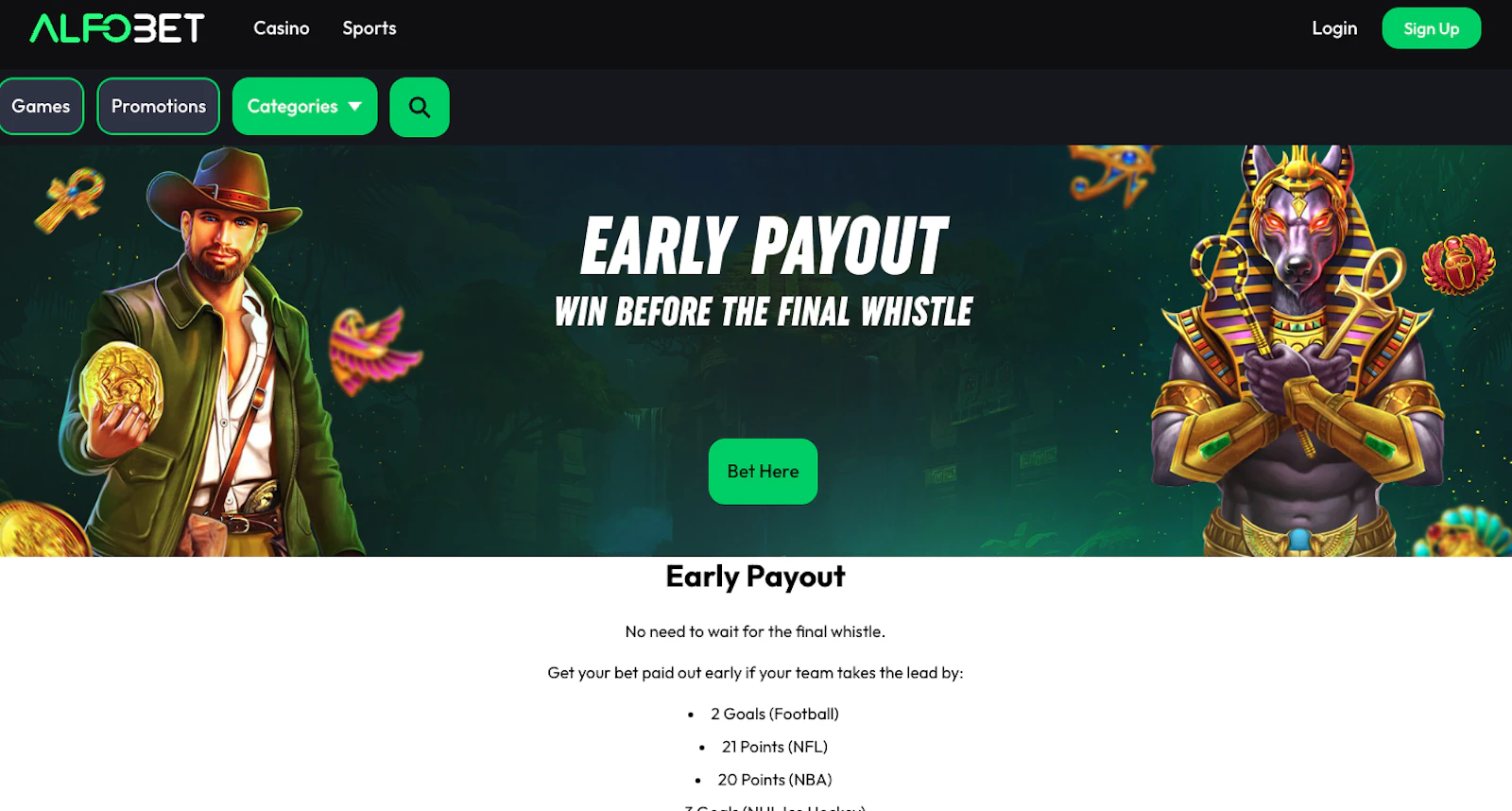 Screenshot of Alfobet's early payout offer