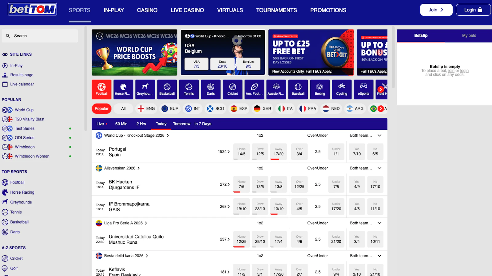 Screenshot of betTOM's homepage