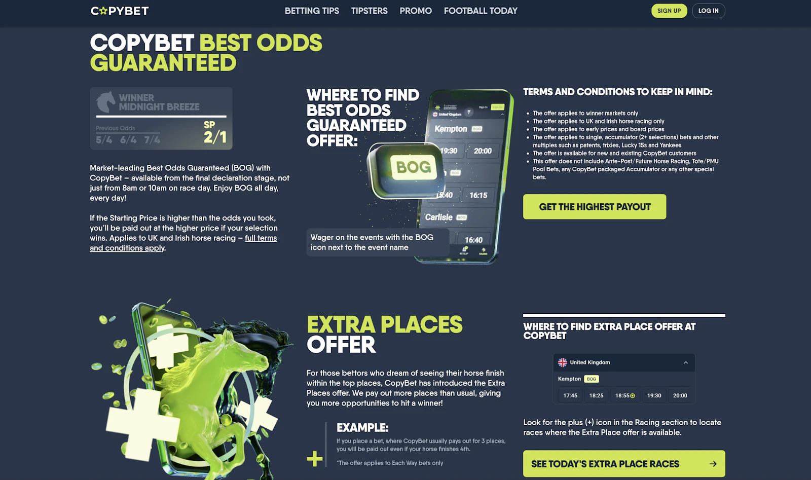 Screenshot of CopyBet's horse racing promotions