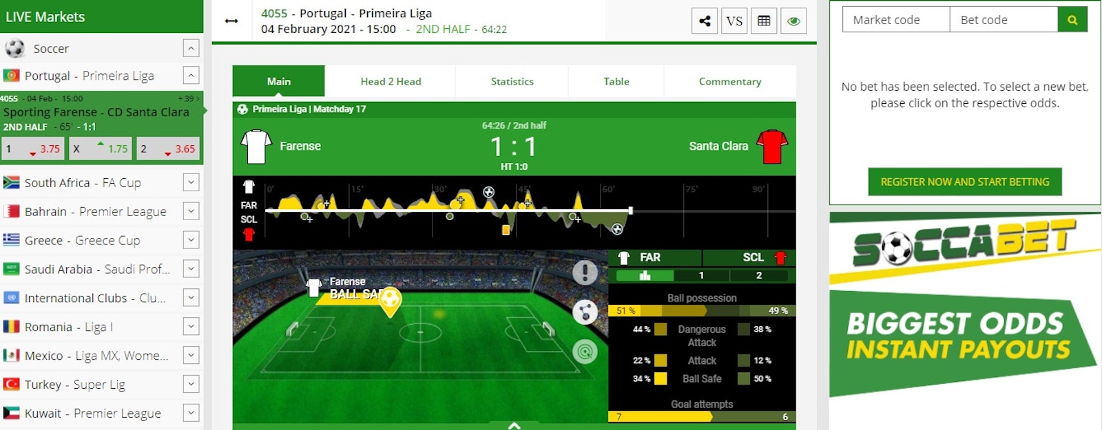 Socca Bet Live Betting