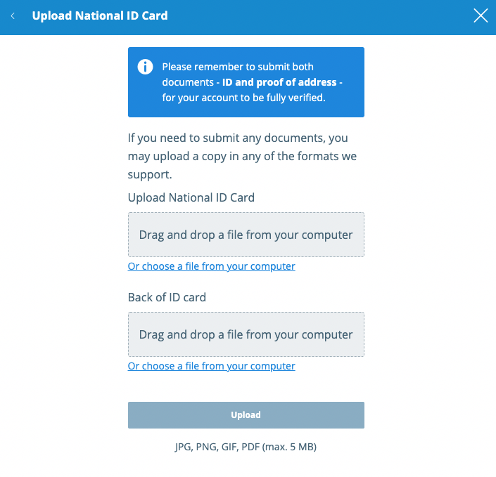 Sportingbet Upload Document