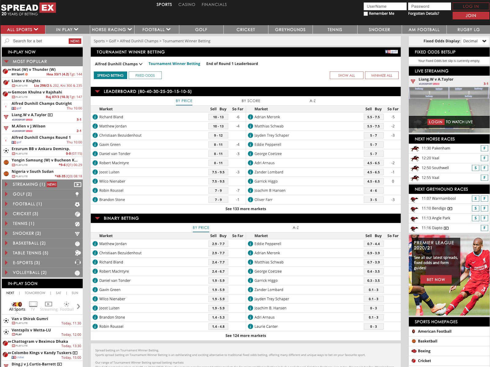 Spreadex live betting