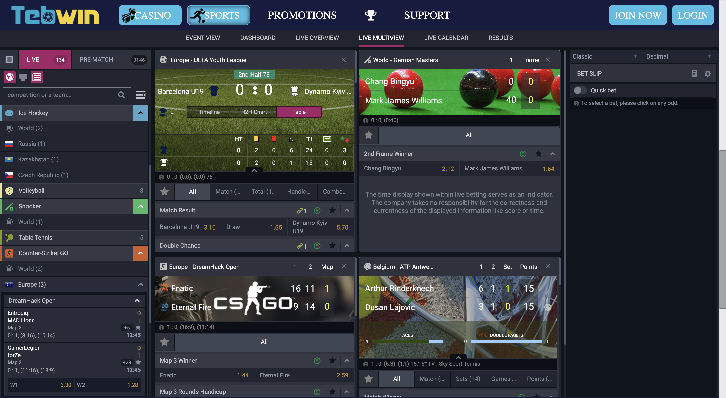 Tebwin live multiview