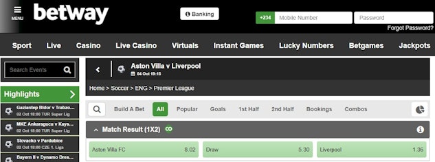 Villa vs Liverpool betway