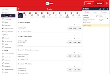 Virgin Bet live betting dashboard